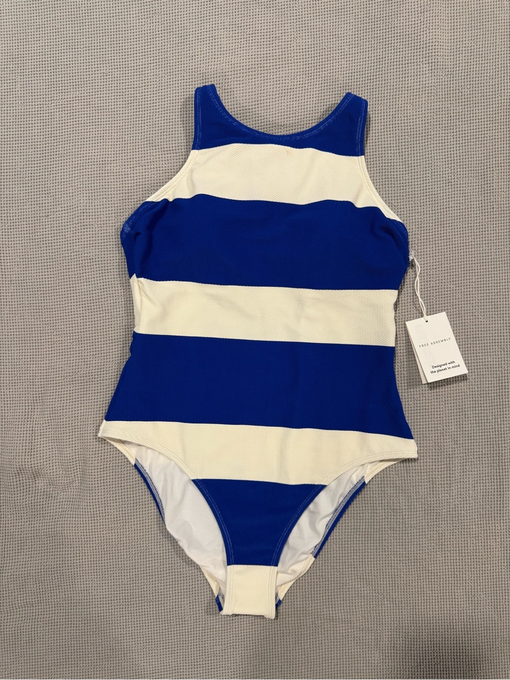 Classic Blue & White Striped One-Piece Swimsuit with tags size Large